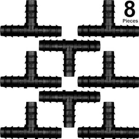 Raccord en T pour tuyau d'arrosage 16 mm, connecteur d'irrigation goutte-à-goutte, adaptateur de tube 16mm, raccordement de jardin, pièce de système d'arrosage, 1 unité, noir. (1/5)
