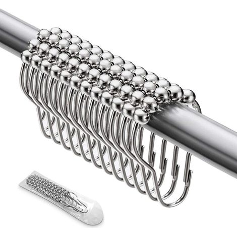 24pcs Anneaux de Douche Gourd, Anneau Rideau Douche Chrome en Lisse Métal de Haute Qualité avec à Billes Glissant pour Barre de Douche (1/5)