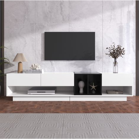 Mueble TV, Lowboard Colorblocking Blanco Y Negro, Cajones, Baldas Y Espacios Almacenaje (1/5)