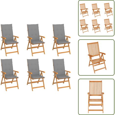 Gartenstühle 6 Stk. mit Grauen Kissen Massivholz Teak - Gartenstühle - Teakholz - Outdoormöbel - Gartenmöbel - Esszimmerstühle (1/5)
