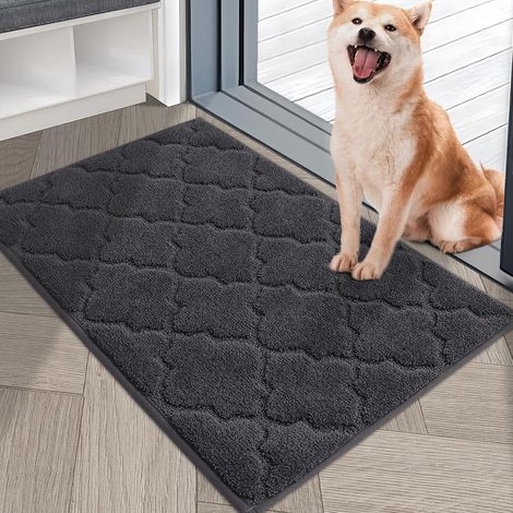 Paillasson intérieur 43×76 cm gris foncé, absorbant/lavable, anti-salissures. (1/4)