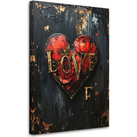 Cuadro en Lienzo, Inscripción de amor con corazón en estilo vintage, 40x60 (1/5)