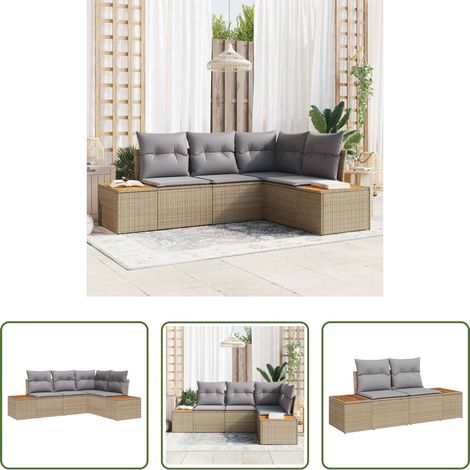 Gartenmöbel -  Gartensofa-set mit Kissen 4 pcs Beige und Hellgrau Polyrattan (1/5)