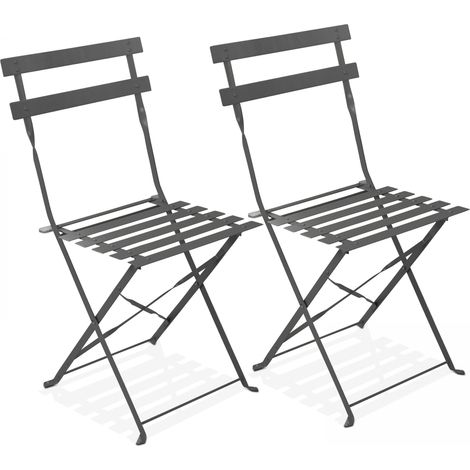 Oviala – Lot de 2 chaises pliantes en acier 100% – Protection anti-rouille et anti-UV – Dimensions 42x46x82 cm – Poids léger 4 kg (1/8)