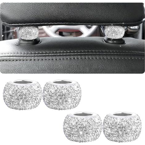 SHINING HOUSE 4 Pièces Colliers D'appui-Tête Voiture En Cristal, Anneaux D'appui-Tête De Siège De Voiture, Décor Anneaux Appuie- Tête Colliers, Universel Accessoires Intérieurs Automatiques(Blanc) (1/5)