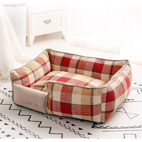 Lit Pour Chien Respirant Coton Lavable Canapé Tg.xl 76 X 71 Cm Grille Rouge