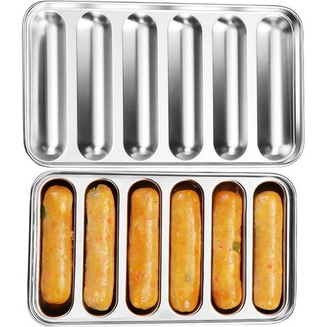 Molde de acero inoxidable para salchichas con tapa, fácil de desmoldar, antiadherente, ideal para cocinar en casa, barbacoas y salchichas veganas.