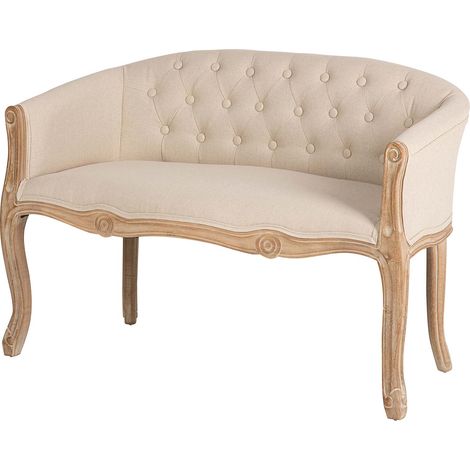 Canapé double en lin capitonné avec pieds en bois 107 x 61 x 71 cm (1/2)