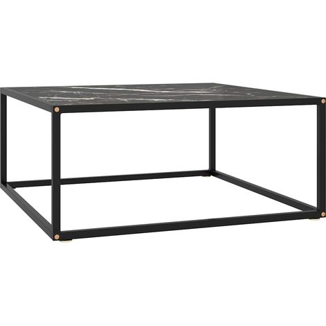 vidaXL Table basse Noir avec verre marbre noir 80x80x35 cm (1/5)