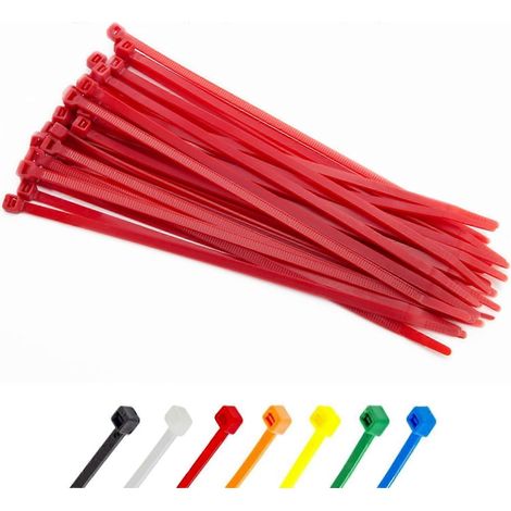 Lot de 100 attaches de câble rouges 3 x 150 mm, autobloquantes et de sécurité, en nylon de 20 cm (8 pouces). (1/4)