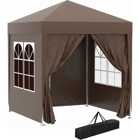 Carpa Plegable 2x2m Cenador de Jardín 4 Paredes Laterales Tela Oxford 2 Puertas 2 Ventanas Bolsa de Transporte Marrón (1/5)