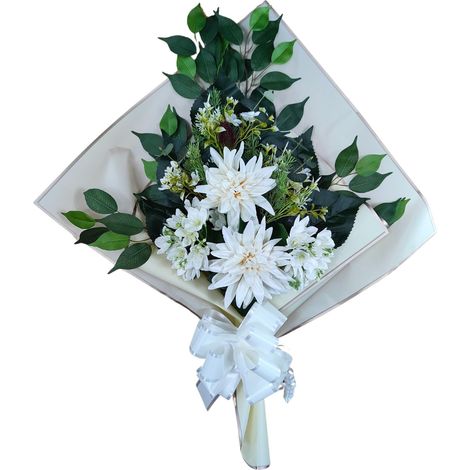 Bouquet de Fleurs artificielles pour cimetière à Mettre dans Un Pot, Un Vase ou sur Une Tombe 73 x 63 x 20 cm (Dahlias Blancs) (1/5)