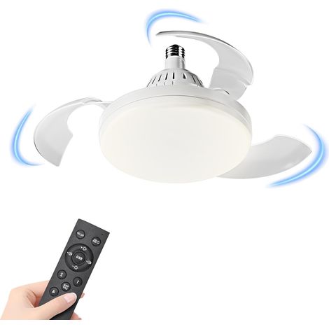 Ampoule-ventilateur sur douille — 3000–6500 K, intensité variable, pales dissimulées, télécommande incluse, culot à vis E26/E27, luminosité réglable, 30 W haute efficacité et économie d'énergie (1/5)