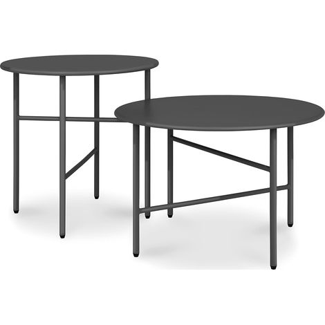 2er Set Beistelltisch Outdoor Ø 44x46cm + Ø 53x36cm , Schwarz