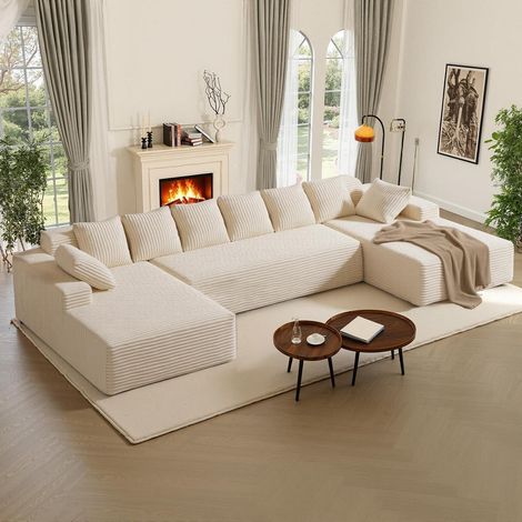 Modulare Cloud Couch 3-Sitzer U-Form L-Form Beige Linksseitige Chaiselongue (1/5)