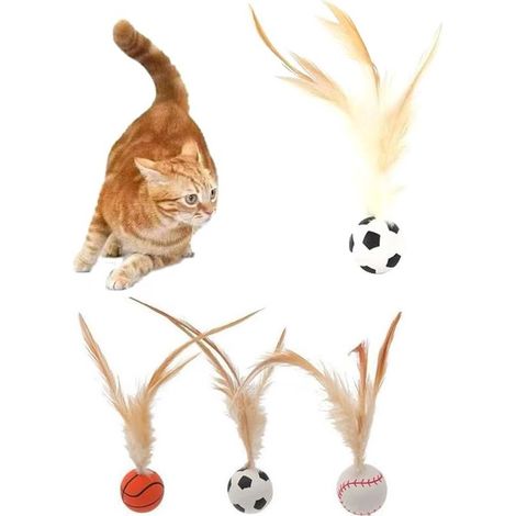 Juego pelota interactiva plumas: juguete saltarín plumas naturales, pelota rodante silicona gatos gatitos interior, seguro, divertido duradero (1 (1/5)