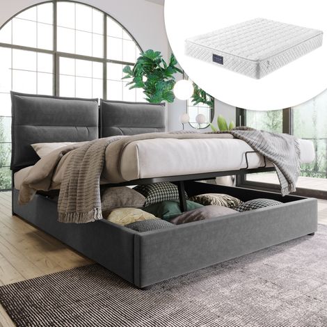 lit adulte coffre rangement tête réglable 140x200 gris OKMYHOME (1/5)