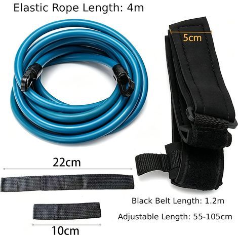 Ncheli Ceinture de Natation avec Corde Élastique 4m, Ceinture en Maille Doublée Polaire (Réglable 55-105cm), Alternative Économique à la Nage à Contre-Courant pour Piscine, Kit Complet avec Sangles (1/3)