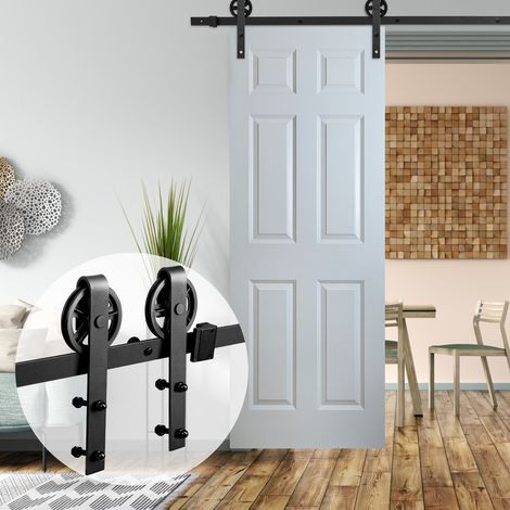 TolleTour Sistema porta scorrevole 200 cm con grandi ruote, kit binario per porta scorrevole in legno, nero (1/5)