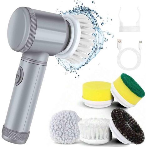 Electric cleaner with 5 replaceable brush heads, portable rotary cleaner, electric shower brush, electric cleaning brush