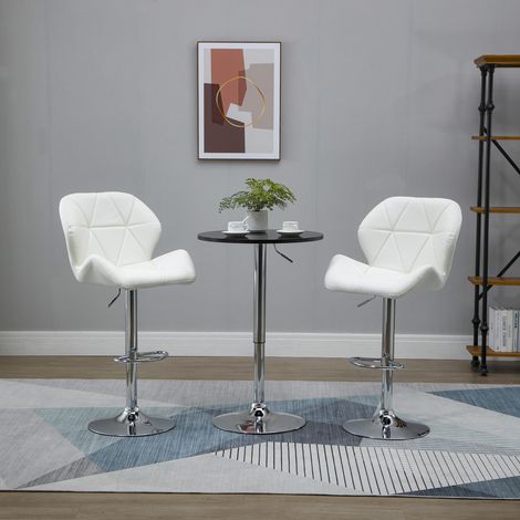 Ensemble de 2 tabourets de bar réglables - 51,5x57,5x93-114,5 cm - avec et repose-pieds pour cuisine - base métallique et siège PU - blanc