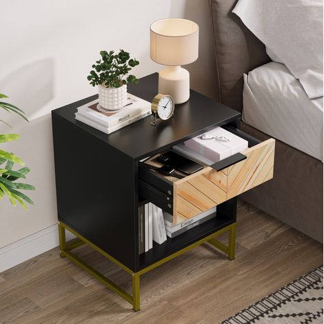 Meuble rangement chevet 43x40x55 cm MDF noir OKMYHOME (1/5)