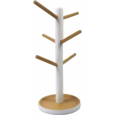 Porta tazze FOREHILL Tree, porta tazze con 6 ganci portaoggetti, porta tazze in legno rimovibile per organizer da cucina, scolapiatti (1 pezzo, bianco) (1/5)