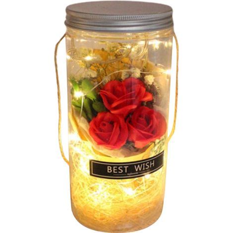 Handmade soap rose bouquet, LED string lights in a bottle with hanging cord, for wedding anniversary, Valentine's Day gift (1/5)