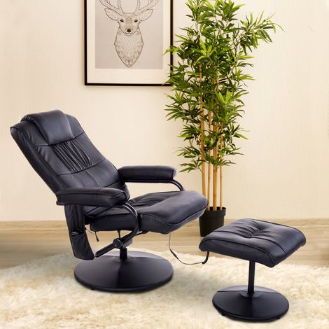 Fauteuil de Massage et Relaxation électrique pivotant inclinable avec Repose-Pied revêtement synthétique Noir - Modèle