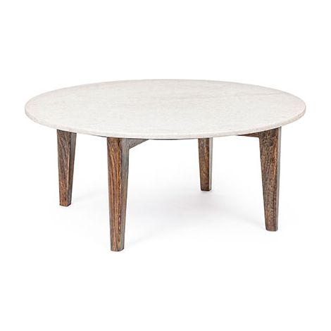 Hellin – Table basse ronde 75x32 cm en marbre blanc et manguier – Style nordique – Plateau durable et esthétique – Parfaite pour votre séjour (1/5)
