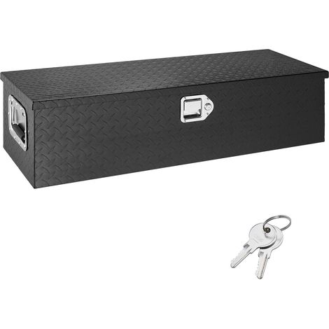 Coffre à outils en aluminium benne de camion tôle larmée poignée latérale serrures à clé 990x330x254 mm noir (1/5)
