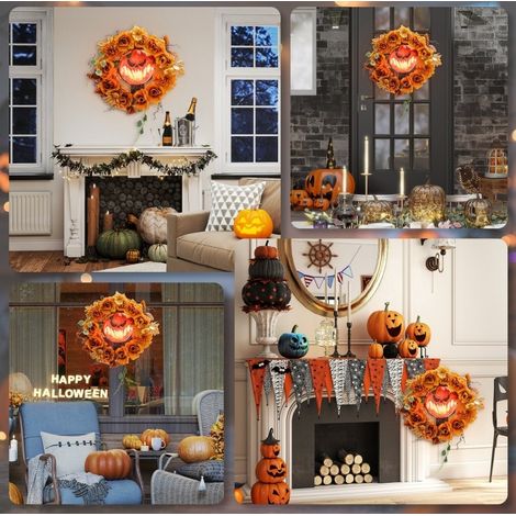 Halloween-Kranz 44x9x44 cm aus Stahl in Orange mit LED, für Haustür, ohne Montage – MEUBLIV (1/5)