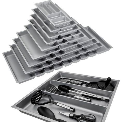 ORGA-BOX 3 Multifunktionseinsatz Tiefe 473 mm silbergrau Schubladeneinsätze Breite 491 mm für Schubladen 600 mm