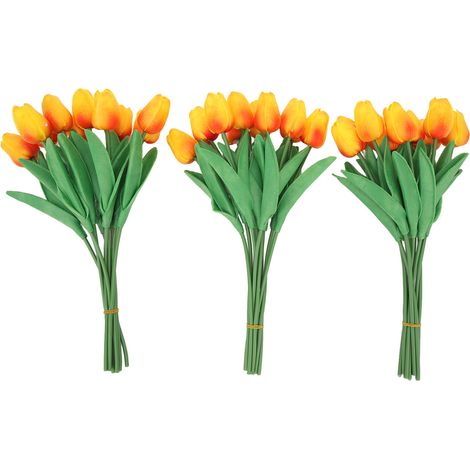 30 pièces Tulipes Artificielles Innovantes en PU Artisanal, Décoration Fête Mariage Maison Rouge Coucher de Soleil (1/5)