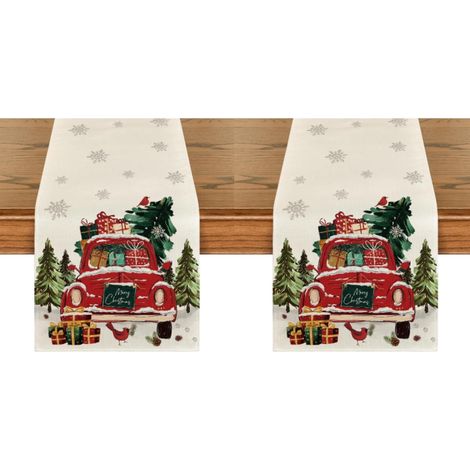 Camino de mesa navideño con diseño de camión y árbol, decoración invernal de temporada para fiestas en la cocina y el hogar, 33 x 183 cm (2 piezas) (1/4)