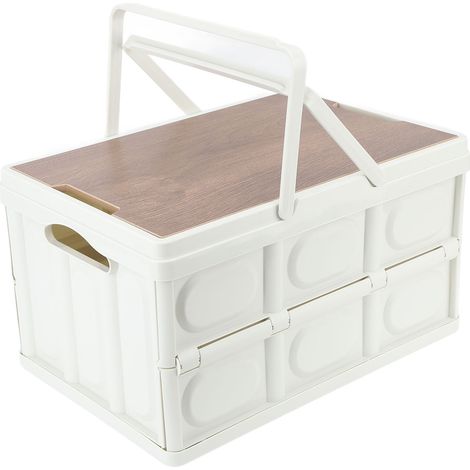 Coffre de camping extérieur avec poignée, boîte de rangement pliable en bois à couvercle amovible, transportable (1/5)