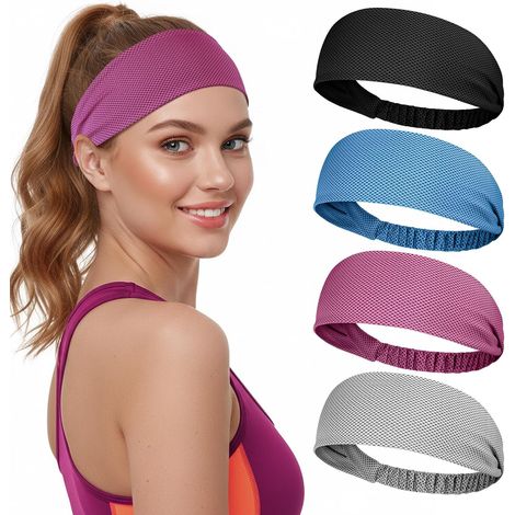 Bandeau Cheveux Femme Refroidissement Sport - 4 Pièces - Bandeaux Élastiques Antidérapant Absorbant La Transpiration Et Respirant pour Yoga, Running, Fitness, Cyclisme (1/5)