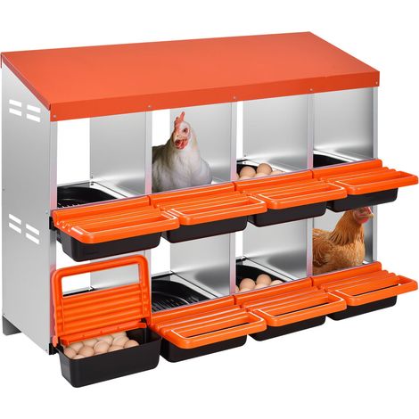 Pondoir à Poules, 8 Compartiments, Nichoir en Métal à 2 Niveaux, avec Plateau Incliné, Couvercles de Protection, Espace de Ponte Spacieux, pour Différentes Races de Poules, Canards, Volailles (1/5)
