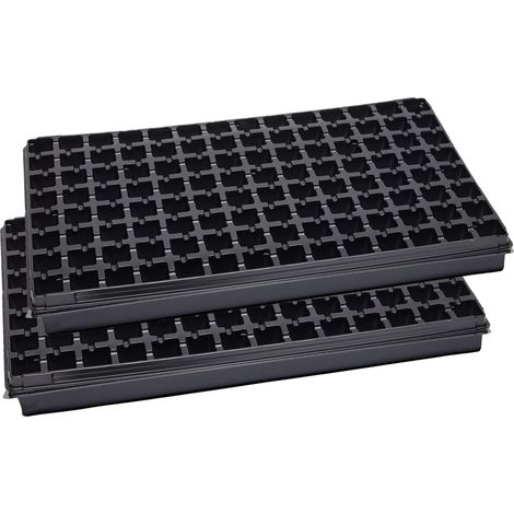 Garronda Bac à Semis, Plateau de Semis 112 Cellules, Mini Serre Interieur pour Germination et Culture, Plaque de semis idéal pour Potager, Bac de Germination avec Drainage Lot de 2 (53x32 cm, Noir)