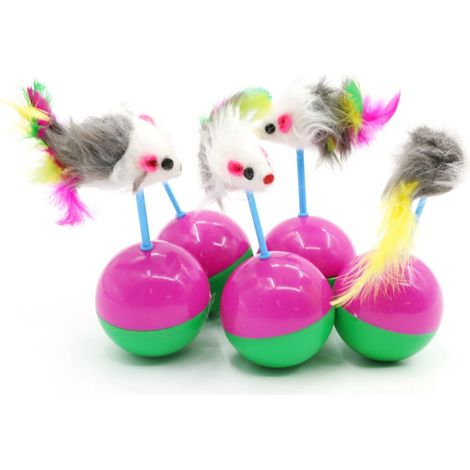 Anneau interactif pour chat avec souris à plumes, jouet rotatif, 2 pièces de couleurs aléatoires, jouet amusant pour chat qui ne se retourne pas (1/4)