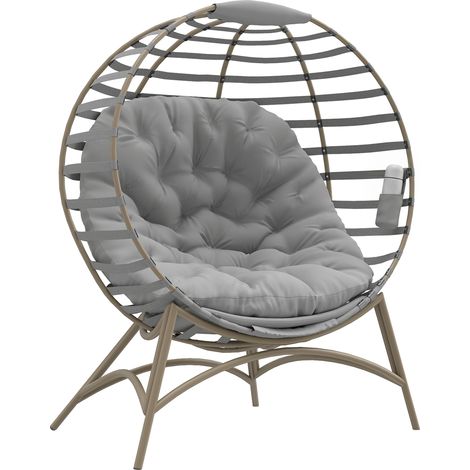 Egg Chair with Cushion & Side Pocket - Light Grey (1/5)