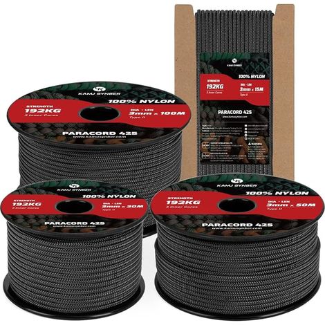425 Paracord 3 mm 15 m Nylon Rope 3 Strands Type II Cord (1/5)