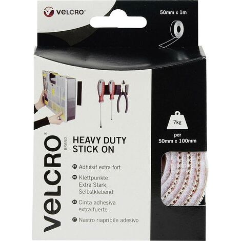 VELCRO® VEL-EC60242 Bande auto-agrippante à coller partie velours et partie agrippante, extra-fort (L x l) 1000 mm x 50 mm blanc 1 m W38236