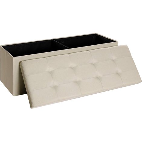 Banc de Rangement, Pouf Pliable, 38 x 110 x 38 cm, Bout de Lit, Repose-Pieds, Coffre de Rangement, Charge jusqu'à 300 kg, pour Salon, Chambre, Entrée, Blanc Crème LSF77BE (1/5)