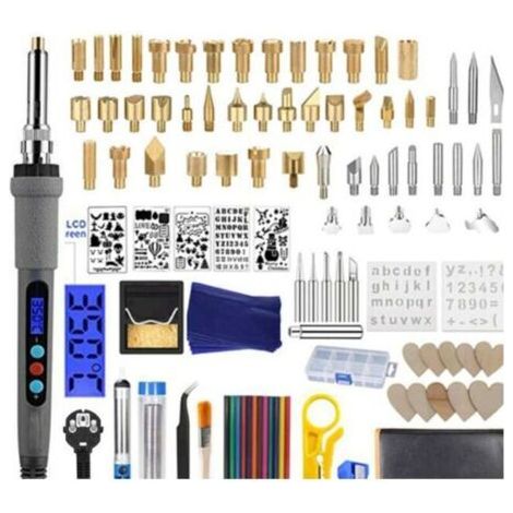 QORVA-109pcs Kit de Pyrogravure sur Bois Outil de Gravure au Bois Température Réglable avec Crayons de Couleur Support pour Liège Cuir Gravure Sculpture Bois