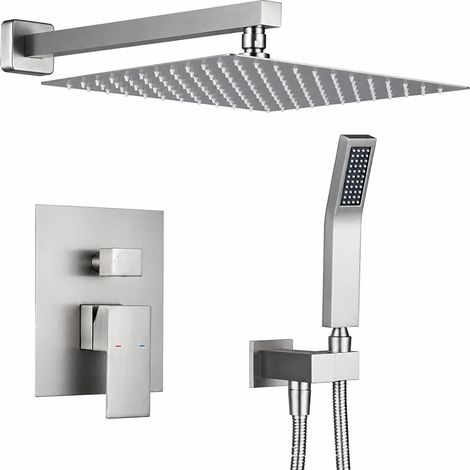 Ensemble de douche encastré brossé 2 fonctions modèle fileté mural acier inoxydable 4 g – Livraison gratuite