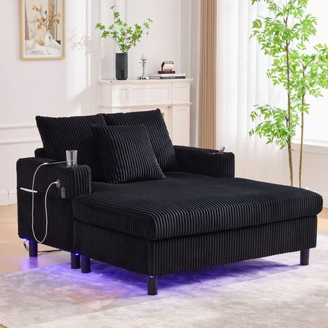 Relaxsessel mit Chaiselongue, mehrfarbiger LED, USB und Becherhalter, schwarz HAVRYA (1/5)