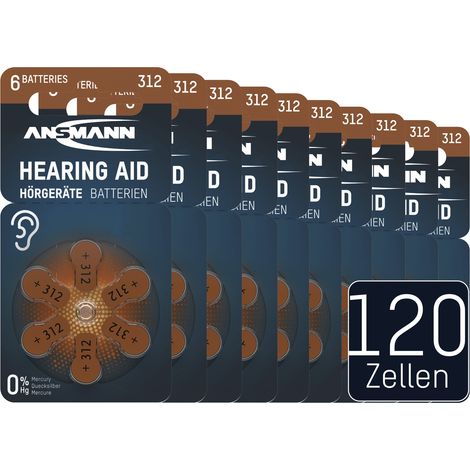 ANSMANN Hörgerätebatterien Typ 312 braun, 120 Stück, Zink Luft 1,4V