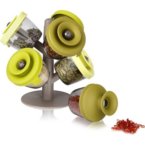 TrAdE Shop Traesio - Contenitore Porta Spezie Organizer 6 Barattoli Pop Up Spice Rack Albero Vita - (1/4)