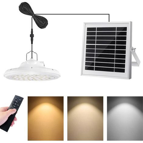 Lámpara solar blanca para interiores y exteriores, 3 modos de iluminación solar colgante, panel solar ajustable, 4 niveles de brillo, lámpara solar impermeable IP66, adecuada para jardín/garaje/p (1/5)